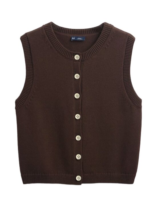 GAP Sweaters - GAP 100% Cotton Cropped Cardigan Sweater Vest Button Front Terra Brown XXS EUC